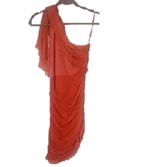Unique Alice + Olivia One-Shoulder Mini Dress, Picante Orange Color Size 0 - Picture 2 of 7